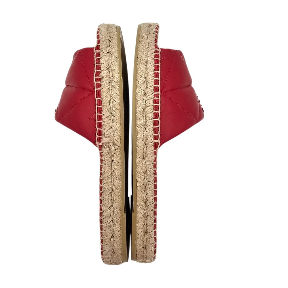 Prada Logo Flat Slide Espadrille Sandal Quilted Red Leather Size 41 US 11 - Picture 7 of 10
